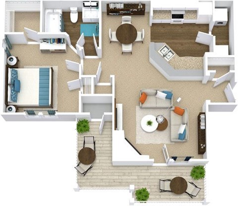 Floor plan for 1 bed, 1 bath, 959 sqft